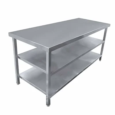 Vinayak Machines High Quality 24 x 60 x 30 inch Stainless Steel 3 Shelves Work Table For Culinary Usage