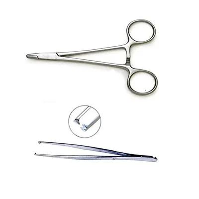 FORGESY (6 Inches) Stainless Steel Instrument Toothed Forceps (Set of 2 Pcs) Needle Holder