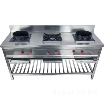 Mira Steel High Load Capacity 72x24x30 Inches SS Triple Burner Range For Large Scale Catering, Banquet Halls,Restaurants