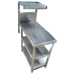 18X30X32 Inch SS Rectangular Work Table With 1 Overhead Shelf And 2 Under Shelves