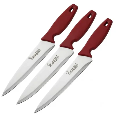 Pack of 3,6 | Smart Chef AS01702-02 8 Inch Stainless Steel Blade Prep Utility Knife Red Handle(Pack-3 pcs)