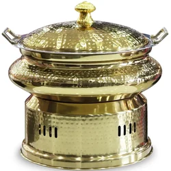 Hammered Stainless Steel Round 8 Litre Golden Chafing Dish with Lid