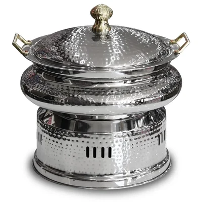 Hammered Stainless Steel Round 6 Litre Sliver Chafing Dish with Lid