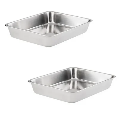 Stainless Steel 12 x 9 x 2.5 Inch Rectangle Deep Tray With Handle(Pack-Pack of 2)
