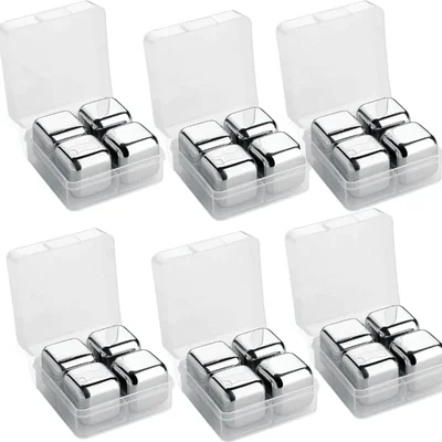 Pack of 6 Stainless Steel Reusable Ice Cubes, Chilling Stones for Whiskey Wine Cocktails