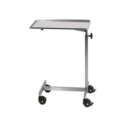 Conxport Stainless Steel Mayo Instrument Trolley, Fixed Tray Height, Adjustable Mobile Base Laboratory Instrument Stand