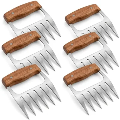 Smart Chef 600°C Heat Resistant Meat Shredder Claws Anti-Skid Wooden Handle Commercial BBQ Tool HS74722 Pack of 6