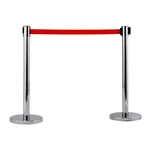 Premium Quality Stainless Steel Queue Manager with Retractable Red Belt - Set of 2 Poles