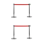 Premium Quality Stainless Steel Queue Manager with Retractable Red Belt (Set of 2 Poles) - Pack of 2