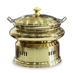 Hammered Stainless Steel Round 6 Litre Golden Chafing Dish with Lid