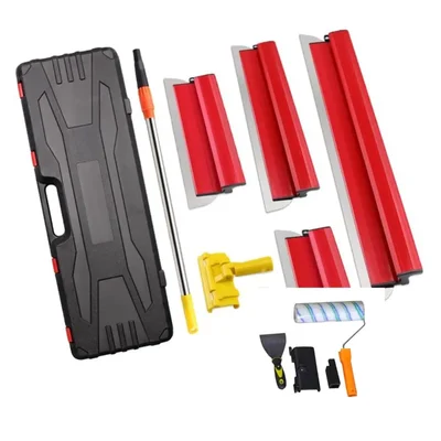 Monstech Stainless Steel Skimming Blade Set 25 40 60 80 cm with Extension Handle for Drywall Finishing