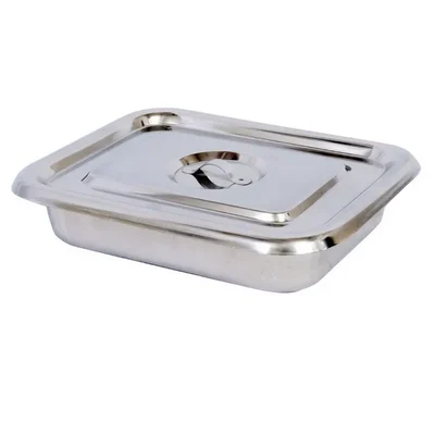 ConXport Set of 2 Stainless Steel Instrument Tray with Lid (8x6 & 12x10 Inch) Cover Surgical Medical Storage Trays