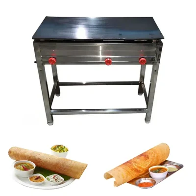 Vinayak Machines Stand Type (24 x 36 inch) Dosa Bhatti with 8mm Plate Thickness and 3 RV Burner