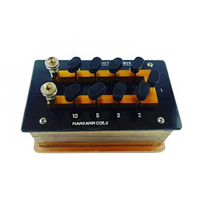 COMETEK Premium Manganin Resistance Box 0.1 to 10 Ohms Plug Type with Heavy Brass Blocks & Teak Wood Case