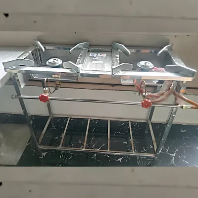 Stand Type 12X30X30 Inch Double Burner High Flame Gas Bhatti With Rack, For Commercial Use