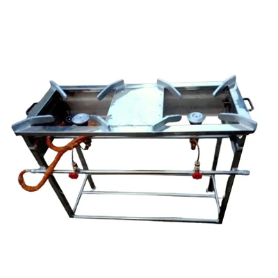 Stand Type 15x36x30 inch Commercial Two Burner High Flame Gas Bhatti, Stainless Steel Body