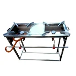 Stand Type 15x36x30 inch Commercial Two Burner High Flame Gas Bhatti, Stainless Steel Body