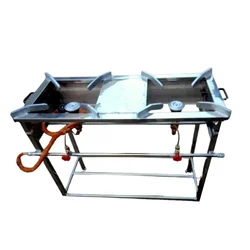 Stand Type 15x36x30 inch Commercial Two Burner High Flame Gas Bhatti, Stainless Steel Body