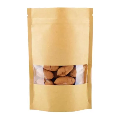 100gm, 10cm x17cm Kraft Paper Standup Pouch with Transparent Window for Food Storage and Packaging(Pack-50 pcs)