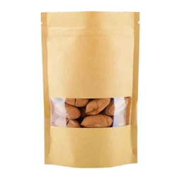 100gm, 10cm x17cm Kraft Paper Standup Pouch with Transparent Window for Food Storage and Packaging(Pack-50 pcs)