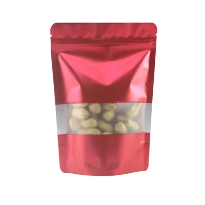 750gm, 17x26.5 cm Red Color Reusable Pet+Poly Stand Up Pouches With Transparent Window(Pack-50 Pcs)