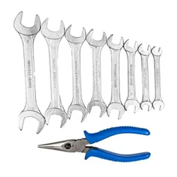 Globus Combo of 8 Pcs 6-7 to 20-22 Steel Double Open End Spanner Set with 7 inch Long Nose Plier (320)