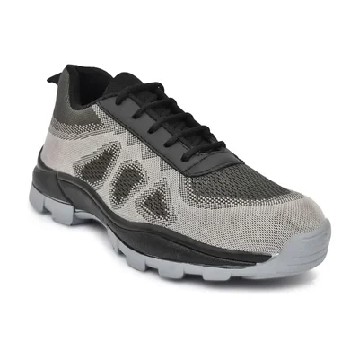 STONIX Stepguard Steel Toe Industrial Safety Shoes Grey Breathable Mesh & Lightweight TPR Sole (Size-6)