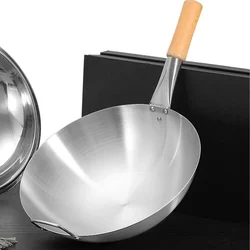 Heavy Duty  Stainless Steel Chinese Wok Kadai with Strong Wooden Handle, Toxin-Free & No Chemical Coating(Size-30 cm)