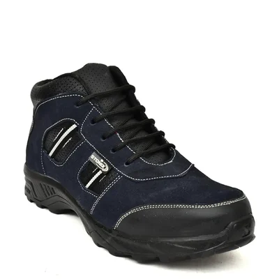 STONIX® Ironguard Suede Leather Safety Shoes for Men, Steel Toe with TPR Sole Protection (Blue)(Size-6)