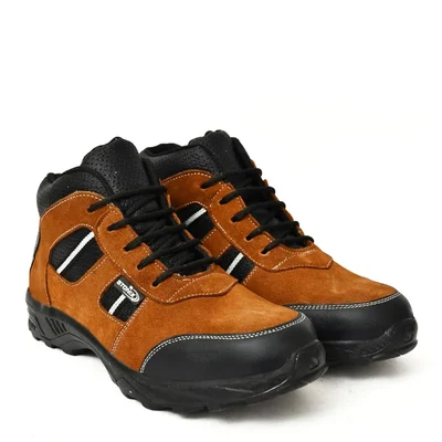 STONIX® Ironguard Suede Leather Safety Shoes for Men, Steel Toe with TPR Sole Protection (Brown)(Size-6)