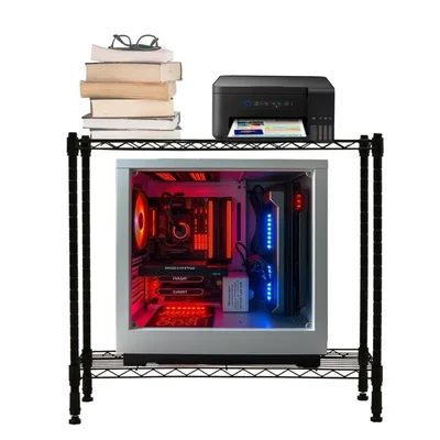 STORACK 60 x 25 x 60 cm 2 Tier Metal Wire Storage Shelf With Movable Wheel For Office and Home Storage