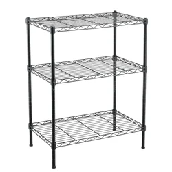 Storack 35 x 60 x 82 cm 3 Shelve Storage Rack Shelf for Home, Black Coated Chrome Finish