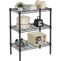 Storack 14 x 24 x 34 inch 3 Shelves Height Adjustable Foldable Boltless Wire Shelving Rack Shelves, Black Finish