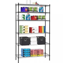 Storack 14 x 24 x 72 inch 6 Shelves Height Adjustable Foldable Boltless Wire Shelving Rack Shelves, Black Finish