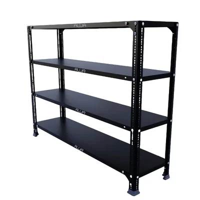 ALIJA 36 x 47 x 12 Inches 4 Shelves Multipurpose Storage Rack With Accessories (Color-Black,Gauge-24 gauge shelves 18 gauge angle)