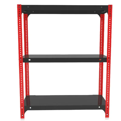 FIDVI® 9D X 23L X 30H Inch 3 Shelves Powder Coated Slotted Angle Metal Rack With Accessories Colour-Black & Red (SR-521)