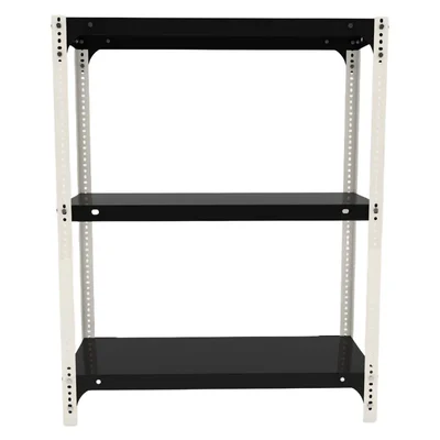 FIDVI® 9D X 23L X 30H Inch 3 Shelves Powder Coated Slotted Angle Metal Rack With Accessories Colour-Black Ivory(SR-519)