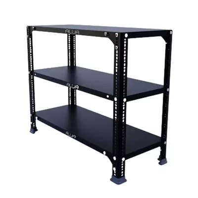 Menage 24x29x12 Inch 3 Shelves 24 Gauge Metal Black Slotted Angle Rack