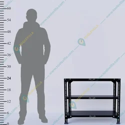 Menage 24x29x12 Inch 3 Shelves 24 Gauge Metal Black Slotted Angle Rack