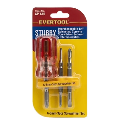 EVERTOOL Stubby 6-in-1 Reversible Hex Screwdriver EV-6100