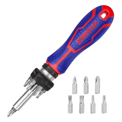 Emtop 8-in-1 Stubby Ratchet Screwdriver Set with 25mm Bits (ESDRH0802)