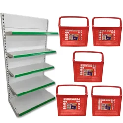 Premium Quality 5 Shelves (6 x 3 Feet) Display Rack  With 25 Liter 5 Piece Shopping Basket Combo