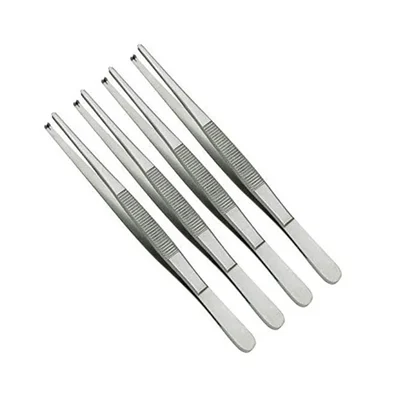 FORGESY 6 Inch Standard Surgical Tooth Forceps 1x2 Teeth (Pack of 4) SS Tissue Dissecting Tweezers for Medical Clinics