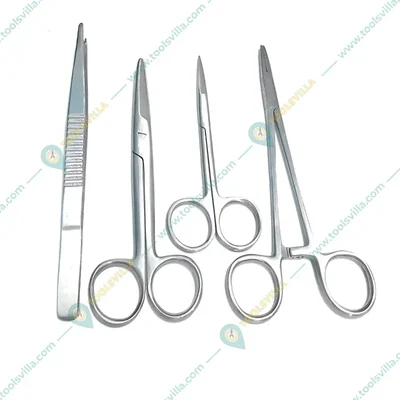 Forgesy SS Suturing Instrument Set of 4 Pcs | Toothed Forceps, Needle Holder, Iris Scissors Straight, Mayo Scissors