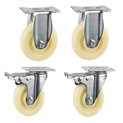 Suwas Trolley 76mm x 32mm 300Kg. Loading Capacity Nylon Set Of 2 Fixed & 2 Brake Castor Wheel (Pack of 4)