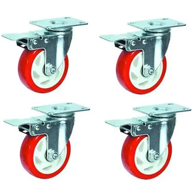 Suwas Trolley 4 Pcs 4” x 1.25”, 100Kg. Loading Capacity PU Swivel With Brake Castor Wheel (4x1.25-100-BR-PU)