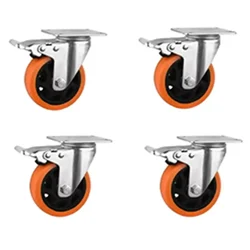 Suwas Trolley 76mm x 32mm 75Kg. Loading Capacity PU (Polyurethane) Brake Castor Wheel (Pack of 4)