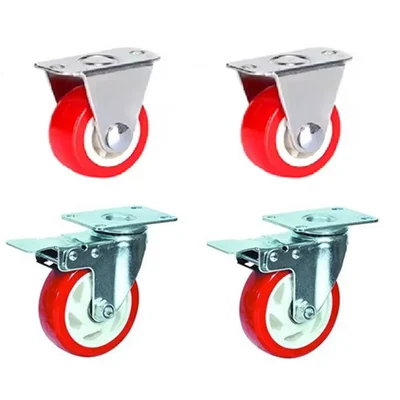 Suwas Trolley 76 mm x 32 mm 300Kg. Load Capacity PU (Polyurethane) Set Of 2 Fixed & 2 Brake Castor Wheel (Pack of 4)