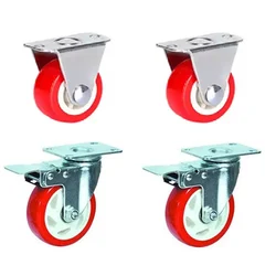 Suwas Trolley 76 mm x 32 mm 300Kg. Load Capacity PU (Polyurethane) Set Of 2 Fixed & 2 Brake Castor Wheel (Pack of 4)