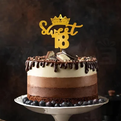 Sweet 18 Gold Crown Cake Topper For 18th Birthday Party Premium Acrylic Metallic Finish(Pack of 5)
